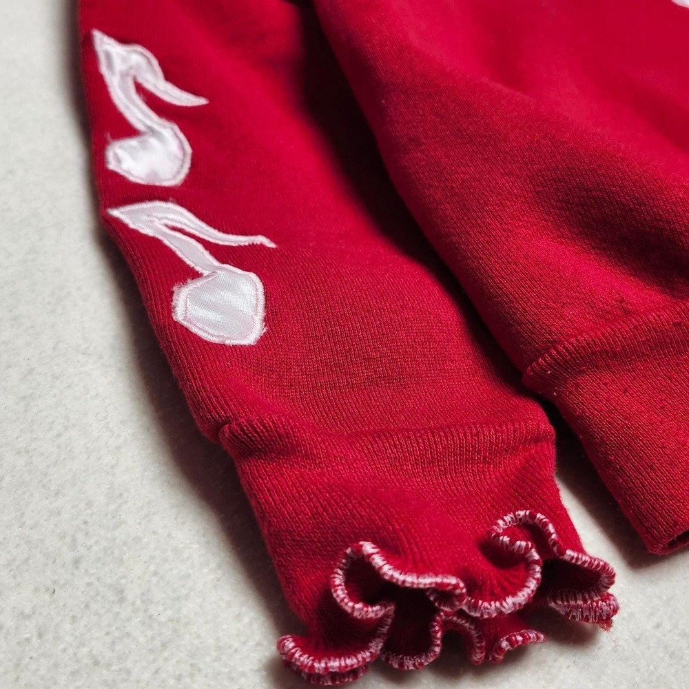 80s Music Notes Collared Sweatshirt Ruffle Cuff Red Boxy Size S/M Vintage - Picture 3 of 7